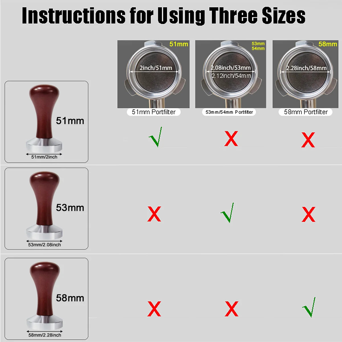 51mm 53mm 58mm Espresso Tamper Coffee Barista Flat Base Coffee Tampers With Wood Handle