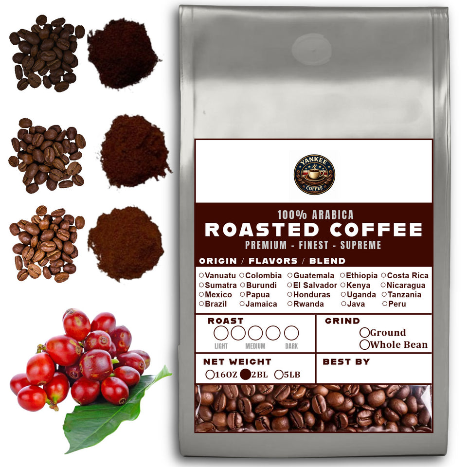 32 OZ 2LB Specialty Whole Bean and Ground Coffee Supreme Finest Artisan for Drips Cold Brew Espresso French Press Dark Medium Light Roast from Vanuatu Sumatra Ethiopia Brazil Kenya Colombia Guatemala Burundi Costa Rica East Java El Salvador Honduras etc
